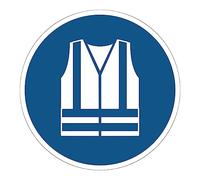 Autocollant Obligation Mandatory NF ISO7010 - Sticker Adhésif Signalétique Rond Laminé Plastifié Résistant à l'eau et aux UV - Gilet de Sécurité Haute Visibilité Obligatoire - Diamètre 25 cm