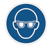 Autocollant Obligation Mandatory NF ISO7010 - Sticker Adhésif Signalétique Rond Laminé Plastifié Résistant à l'eau et aux UV - Lunettes de Protection Obligatoires - Diamètre 25 cm