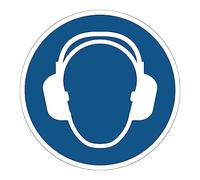 Autocollant Obligation Mandatory NF ISO7010 - Sticker Adhésif Signalétique Rond Laminé Plastifié Résistant à l'eau et aux UV - Protection Auditive Obligatoire - Diamètre 60 cm