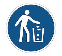 Autocollant Obligation Mandatory NF ISO7010 - Sticker Adhésif Signalétique Rond Laminé Plastifié Résistant à l'eau et aux UV - Utiliser la Poubelle - Diamètre 20 cm