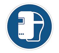 Autocollant Obligation Mandatory NF ISO7010 - Sticker Adhésif Signalétique Rond Laminé Plastifié Résistant à l'eau et aux UV - Masque de Soudage Obligatoire - Diamètre 15 cm