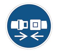 Autocollant Obligation Mandatory NF ISO7010 - Sticker Adhésif Signalétique Rond Laminé Plastifié Résistant à l'eau et aux UV - Attacher la Ceinture de Sécurité - Diamètre 25 cm