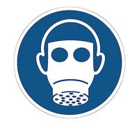 Autocollant Obligation Mandatory NF ISO7010 - Sticker Adhésif Signalétique Rond Laminé Plastifié Résistant à l'eau et aux UV - Protection des Voies Respiratoires Obligatoire - Diamètre 10 cm