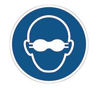 Autocollant Obligation Mandatory NF ISO7010 - Sticker Adhésif Signalétique Rond Laminé Plastifié Résistant à l'eau et aux UV - Lunettes de Protection Opaques Obligatoires - Diamètre 35 cm