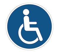 Autocollant Obligation Mandatory NF ISO7010 - Sticker Adhésif Signalétique Rond Laminé Plastifié Résistant à l'eau et aux UV - Passage pour Personne Handicapée - Diamètre 5 cm