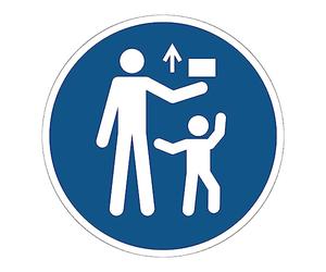 Autocollant Obligation Mandatory NF ISO7010 - Sticker Adhésif Signalétique Rond Laminé Plastifié Résistant à l'eau et aux UV - Tenir Hors de Portée des Enfants - Diamètre 40 cm