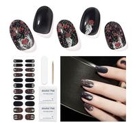 Autocollant Ongle Gel - 22pcs Vernis Autocollant Ongles Gel Nail Stickers Auto-adhésifs Art Qualité Salon Longue Durée Pour Femmes Filles Nail (Rose Noire)