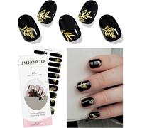 Autocollant Ongles Gel Uv Feuilles Fleurs Noires Et Dorées Gel Nail Stickers Semi-Durci Stickers Ongle Gel Deco Ongle Nail Art Design Manucure