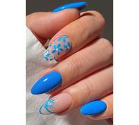Autocollant Ongles Gel Uv Pointe Française Fleurs Bleues Gel Nail Stickers Semi-Durci Stickers Ongle Gel Deco Ongle Nail Art Design Manucure
