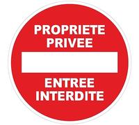 Autocollant Panneau de Sécurité Rigide et Rond - Sticker Adhésif Signalétique Laminé Plastifié Résistant à l'eau et aux UV - Propriété Privée Entrée Interdite - Diamètre 24cm