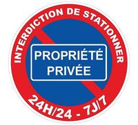 Autocollant Panneau de Sécurité Rigide et Rond - Sticker Adhésif Signalétique Laminé Plastifié Résistant à l'eau et aux UV - Interdiction De Stationner - 24h/24-7j/7 - Diamètre 24cm