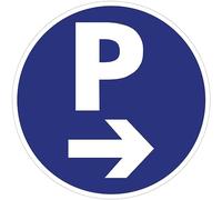 Autocollant Panneau de Sécurité Rigide et Rond - Sticker Adhésif Signalétique Laminé Plastifié Résistant à l'eau et aux UV - Parking - Flèche à Droite - Diamètre 24cm