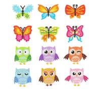 Autocollant Peinture de Perles Hibou Rond en Résine pour Garçon et Filles