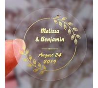 autocollant personnalisé etiquettes Guirlande de feuilles rondes mariage Save the Date décor de fête de mariage orAutocollants transparents