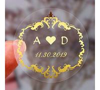 autocollant personnalisé etiquettes Laurel Wreath Monogram Wedding Save the Date décor de fête de mariage orAutocollants transparents