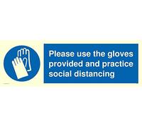 Autocollant photoluminescent en vinyle avec inscription « Please use the gloves provided and practice the social.