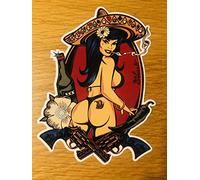 Autocollant PIN UP Mexican Girl Guns Tattoo Hot Rod School Amigo Pu062