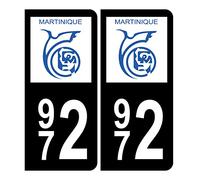 Autocollant plaque d'immatriculation 972 Martinique Noir Couleur