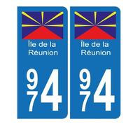 Autocollant Plaque d'immatriculation 974 Ile de la Réunion Bis