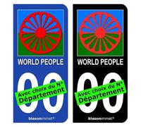 Autocollant plaque d'immatriculation Romani People - Roue Drapée