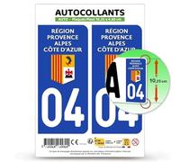 Autocollant Plaque Immatriculation 2 stickers département 04 Alpes-de-Haute-Provence - Région Sud en version Fond Bleu : 10,25 x 4,6 cm (Plaque Plexi)