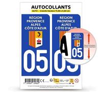 Autocollant Plaque Immatriculation 2 Stickers département 05 Hautes-Alpes - Région Sud en Version Fond Bleu : 11 x 4,6 cm (Grande Hauteur)