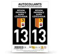 Autocollant Plaque Immatriculation 2 Stickers département 13 Bouches-du-Rhône - Région Sud en Version Fond Noir : 9,8 x 4,5 cm (Angles Droits)