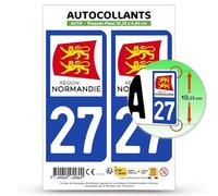 Autocollant Plaque Immatriculation 2 stickers département 27 Eure - Normandie en version Fond Bleu : 10,25 x 4,6 cm (Plaque Plexi)