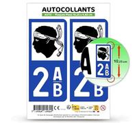 Autocollant Plaque Immatriculation 2 Stickers département 2AB Corse - Corsica en Version Fond Bleu : 10,25 x 4,6 cm (Plaque Plexi)