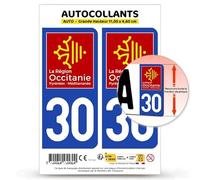 Autocollant Plaque Immatriculation 2 Stickers département 30 Gard - Occitanie en Version Fond Bleu : 11 x 4,6 cm (Grande Hauteur)