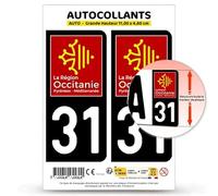 Autocollant Plaque Immatriculation 2 Stickers département 31 Haute-Garonne - Occitanie en Version Fond Noir : 11 x 4,6 cm (Grande Hauteur)