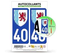 Autocollant Plaque Immatriculation 2 Stickers département 40 Landes - Nouvelle-Aquitaine en Version Fond Bleu : 10,25 x 4,6 cm (Plaque Plexi)