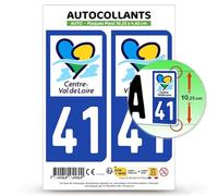 Autocollant Plaque Immatriculation 2 Stickers département 41 Loir-et-Cher - Centre-Val de Loire II en Version Fond Bleu : 10,25 x 4,6 cm (Plaque Plexi)
