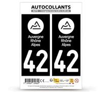 Autocollant Plaque Immatriculation 2 Stickers département 42 Loire - Auvergne-Rhône-Alpes en Version : Fond Noir - 9,8 x 4,5 cm Angles Droits