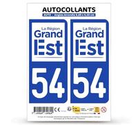 Autocollant Plaque Immatriculation 2 Stickers département 54 Meurthe-et-Moselle - Grand-Est II en Version Fond Bleu : 9,8 x 4,5 cm (Angles Arrondis)