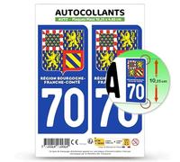 Autocollant Plaque Immatriculation 2 stickers département 70 Haute-Saône - Bourgogne-Franche-Comté II en version : Fond Bleu - 10,25 x 4,6 cm Plaque Plexi