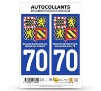 Autocollant Plaque Immatriculation 2 Stickers département 70 Haute-Saône - Bourgogne-Franche-Comté II en Version : Fond Bleu - 9,8 x 4,5 cm Angles Droits