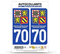 Autocollant Plaque Immatriculation 2 Stickers département 70 Haute-Saône - Bourgogne-Franche-Comté II en Version : Fond Bleu - 9,8 x 4,5 cm Angles Arrondis