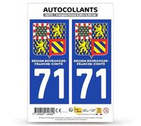 Autocollant Plaque Immatriculation 2 Stickers département 71 Saône-et-Loire - Bourgogne-Franche-Comté II en Version : Fond Bleu - 9,8 x 4,5 cm Angles Droits