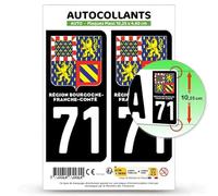 Autocollant Plaque Immatriculation 2 stickers département 71 Saône-et-Loire - Bourgogne-Franche-Comté II en version : Fond Noir - 10,25 x 4,6 cm Plaque Plexi