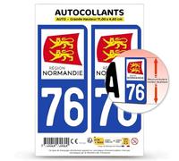 Autocollant Plaque Immatriculation 2 stickers département 76 Seine-Maritime - Normandie en version Fond Bleu : 11 x 4,6 cm (Grande Hauteur)