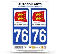 Autocollant Plaque Immatriculation 2 stickers département 76 Seine-Maritime - Normandie en version Fond Bleu : 9,8 x 4,5 cm (Angles Arrondis)