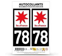 Autocollant Plaque Immatriculation 2 Stickers département 78 Yvelines - Île-de-France en Version Fond Noir : 9,8 x 4,5 cm (Angles Droits)