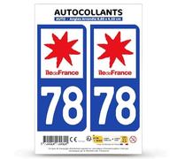 Autocollant Plaque Immatriculation 2 Stickers département 78 Yvelines - Île-de-France en Version Fond Bleu : 9,8 x 4,5 cm (Angles Arrondis)