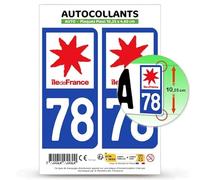 Autocollant Plaque Immatriculation 2 Stickers département 78 Yvelines - Île-de-France en Version Fond Bleu : 10,25 x 4,6 cm (Plaque Plexi)