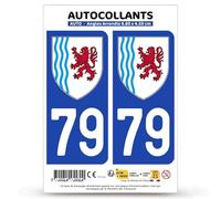 Autocollant Plaque Immatriculation 2 Stickers département 79 Deux-Sèvres - Nouvelle-Aquitaine en Version Fond Bleu : 9,8 x 4,5 cm (Angles Arrondis)