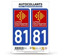 Autocollant Plaque Immatriculation 2 stickers département 81 Tarn - Occitanie en version Fond Bleu : 9,8 x 4,5 cm (Angles Arrondis)