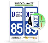 Autocollant Plaque Immatriculation 2 Stickers département 85 Vendée - Pays de la Loire II en Version Fond Bleu : 10,25 x 4,6 cm (Plaque Plexi)