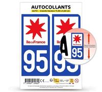 Autocollant Plaque Immatriculation 2 stickers département 95 Val-d’Oise - Île-de-France en version Fond Bleu : 11 x 4,6 cm (Grande Hauteur)