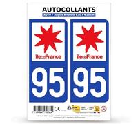 Autocollant Plaque Immatriculation 2 Stickers département 95 Val-d’Oise - Île-de-France en Version Fond Bleu : 9,8 x 4,5 cm (Angles Arrondis)